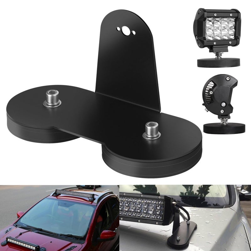 AKD Part Magnetic Base Light Bar Mounting Brackets, AKD Part 2PCS Powerful LED Light Magnetic Sucker Holder Universal Side-Mounted Brackets Kit for Straight Curved Light Bar on Hood Roof - Image 4